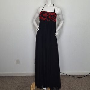 Monai NEW Floral Halter Nevk Mesh Overlay Romantic Whimsigoth Maxi Gown Dress S